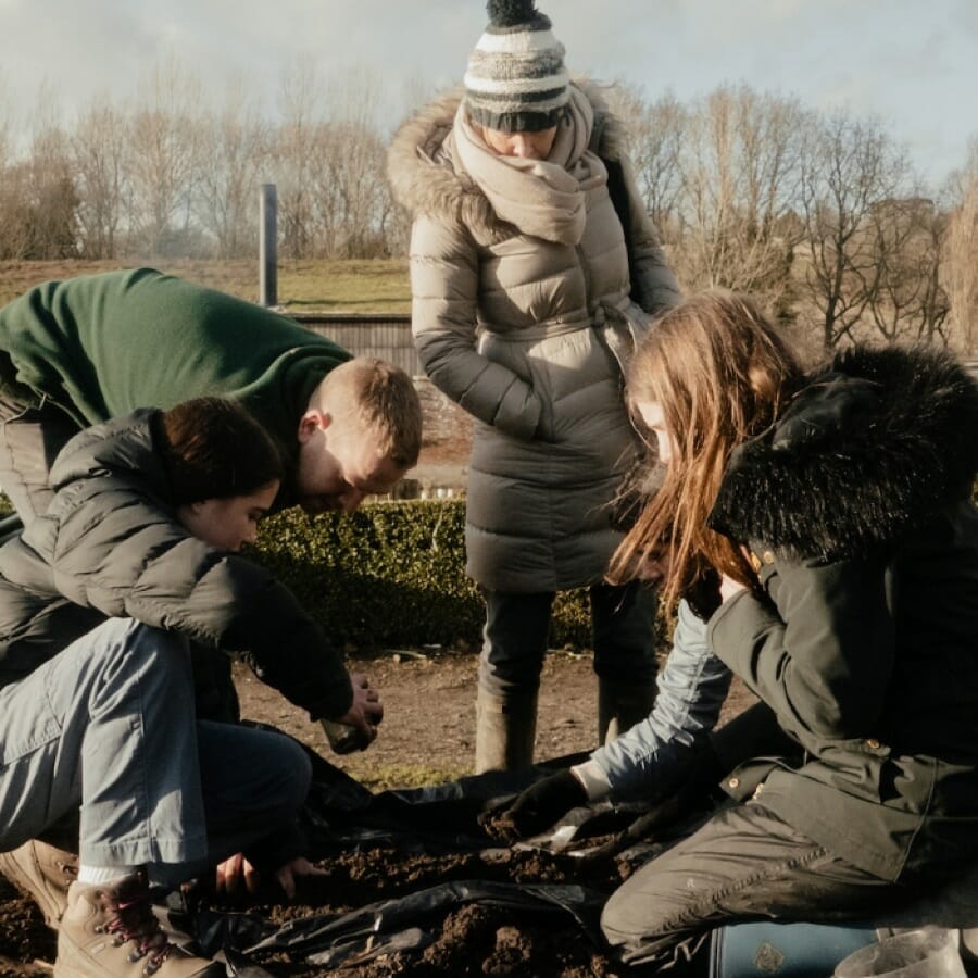 Group exploring the land